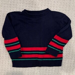 Florence Eiseman Navy Holiday Sweater with Red & Green Stripes